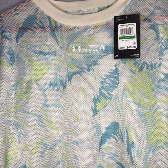 NWT New Under Armour Mesh Graphic Tie Dye Print Cropped Tee Shirt Size Large - Picture 2 of 8